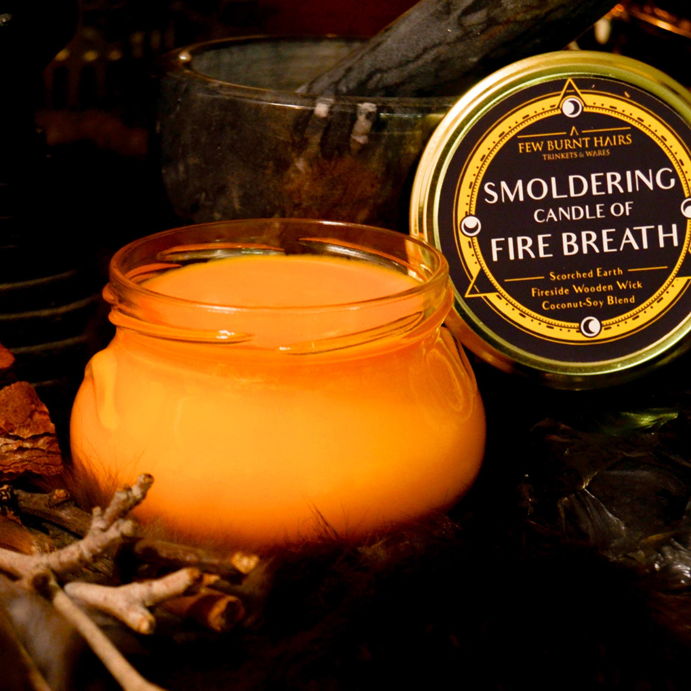 Fire breathing potion candle made with coconut soy wax NO WICK. Potion candle for Dungeons and Dragons players and fantasy or whimsical adventurers who enjoy tabletop role-playing games